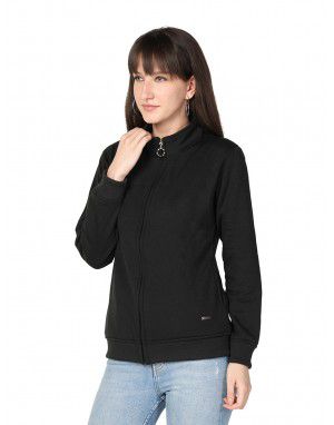 Women Cotton Blend Zipper Sweatshirt Black